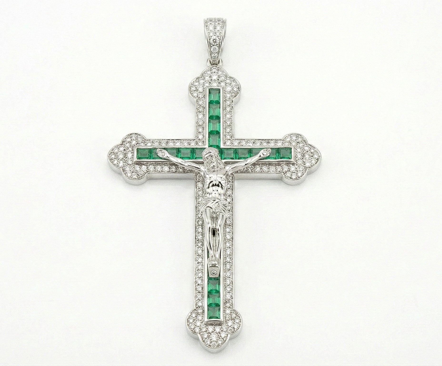 Christ Redeemer Platinum & Diamond Emerald Chain