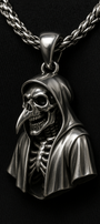 Silver Plague Doctor Skeleton Pendant Necklace 20"