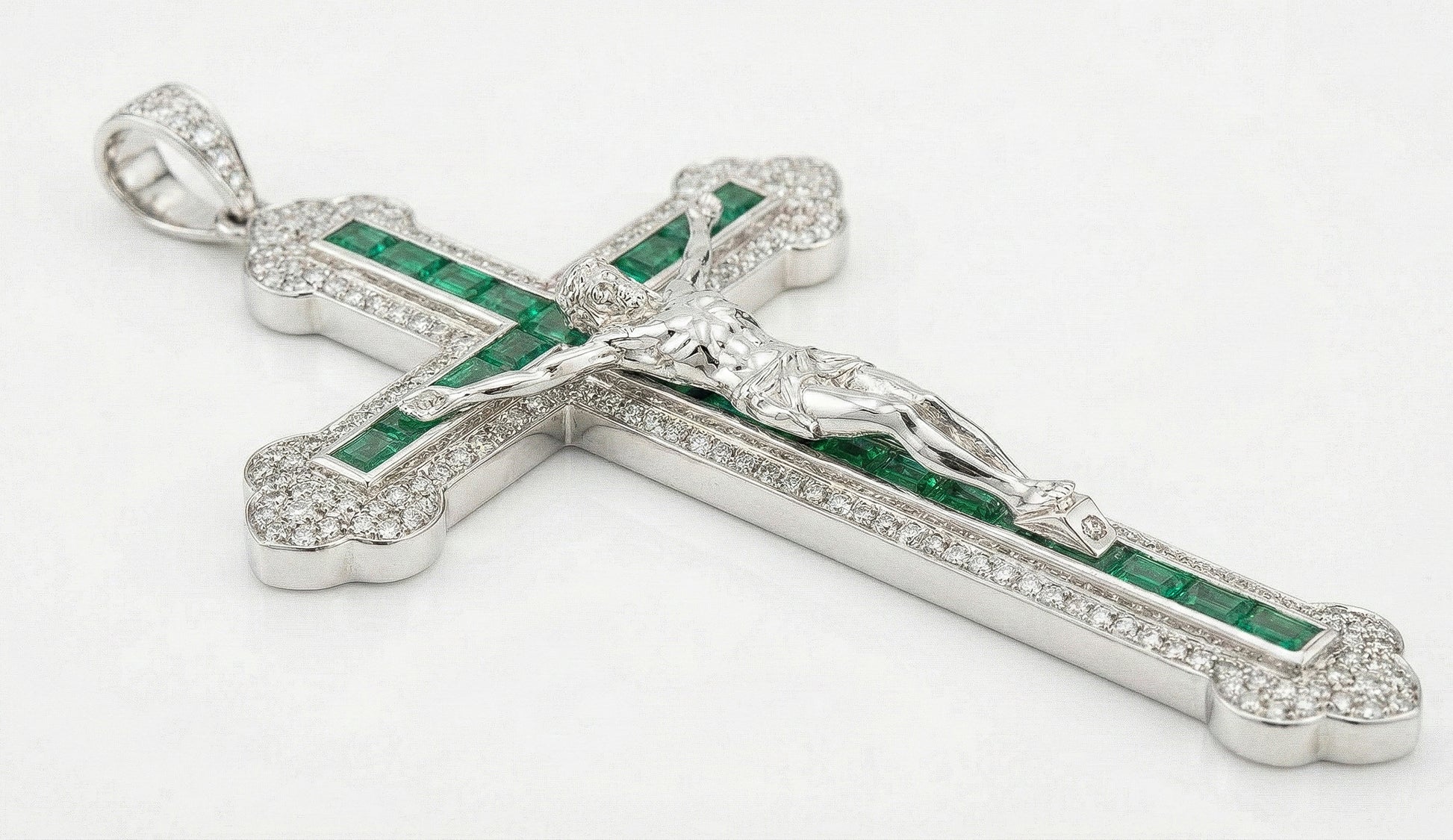 Christ Redeemer Platinum & Diamond Emerald Chain