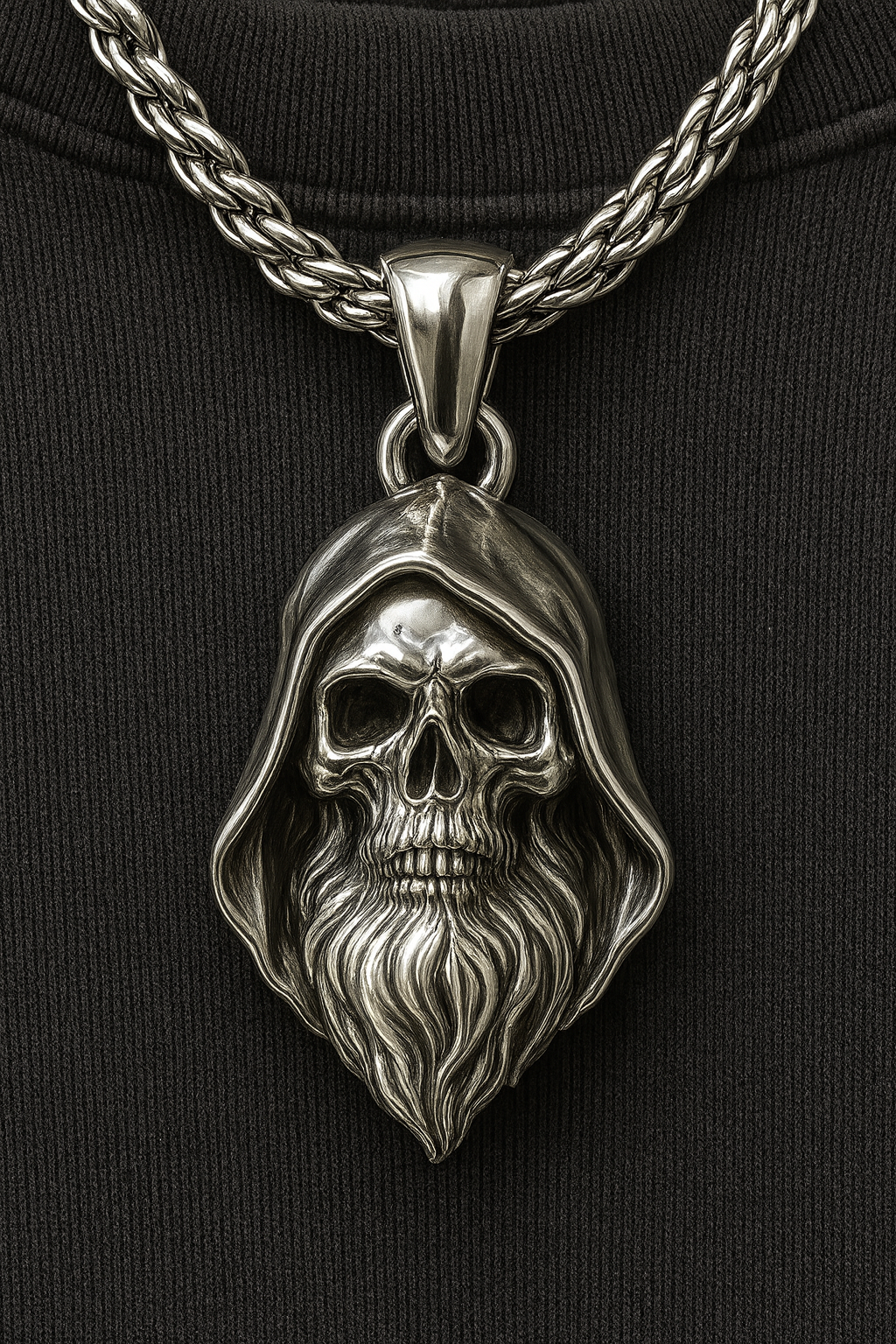 Solid Silver Skull Skeleton Gothic Demon Necklace with 20" Chain