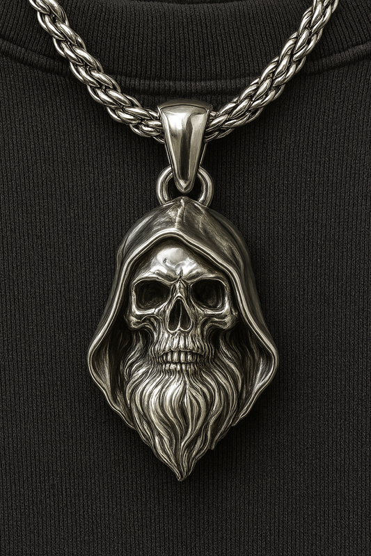 Solid Silver Skull Skeleton Gothic Demon Necklace with 20" Chain