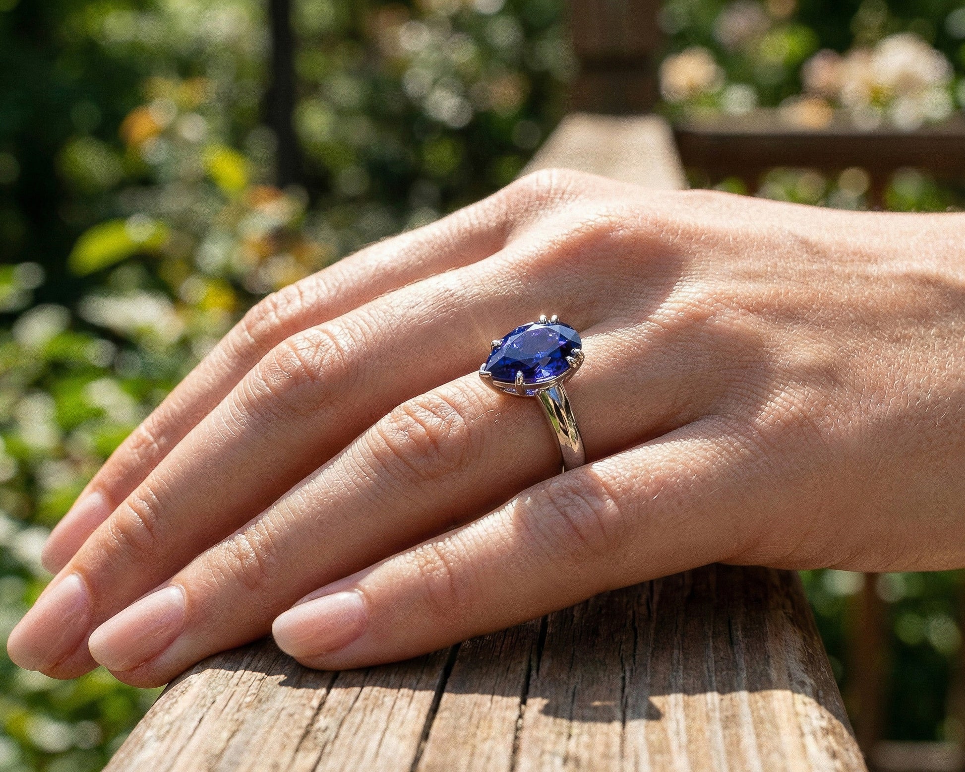 Solid 925 Silver Sapphire Pear-Cut Solitaire Ring