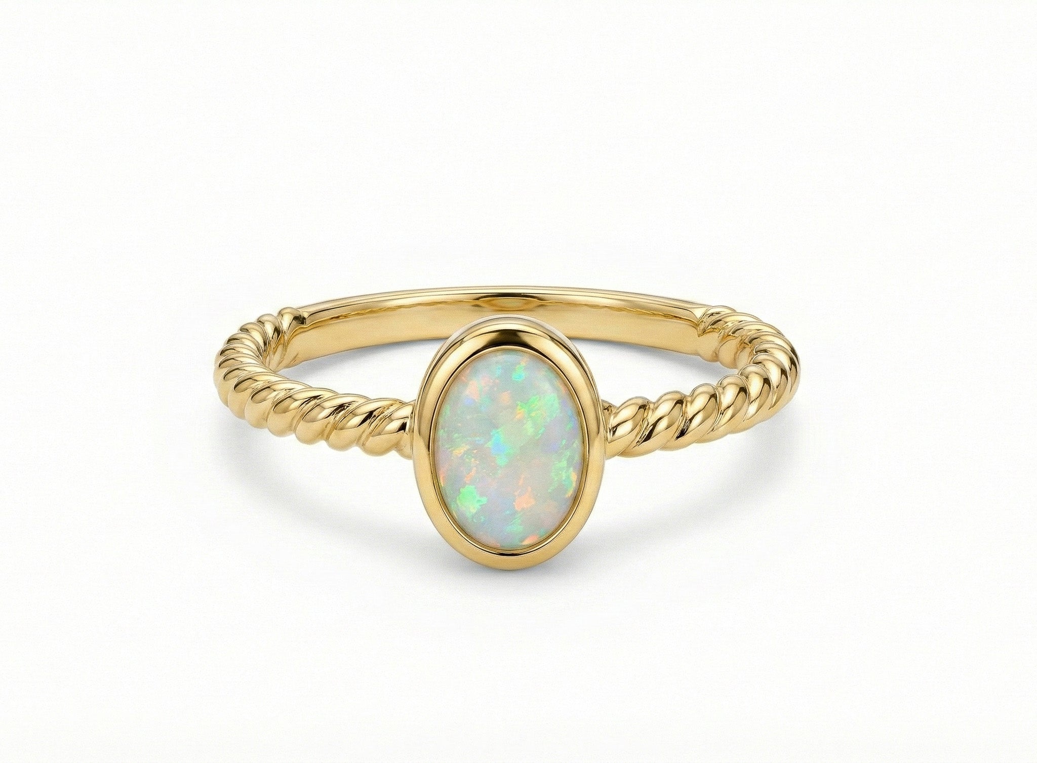 18kt Yellow Gold Oval Opal Solitaire Ring