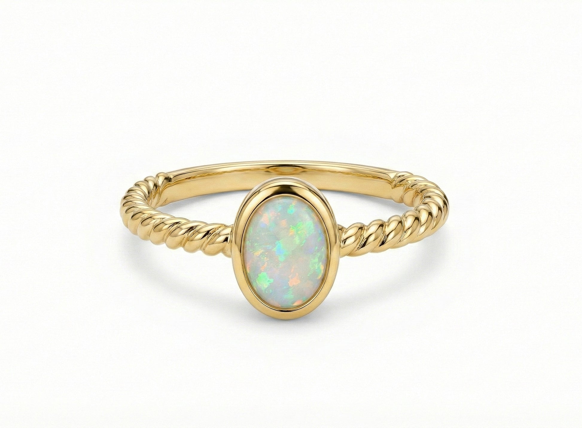 18kt Yellow Gold Oval Opal Solitaire Ring
