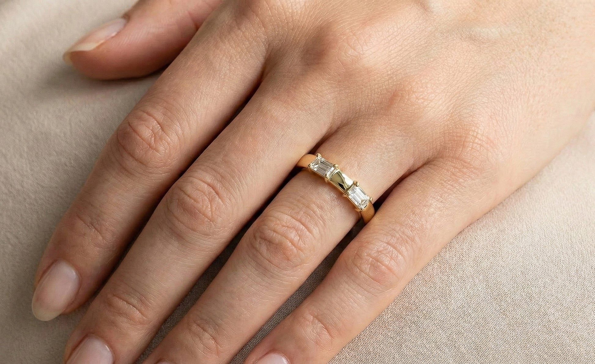 18kt Solid Yellow Gold Baguette Diamond Duo Ring