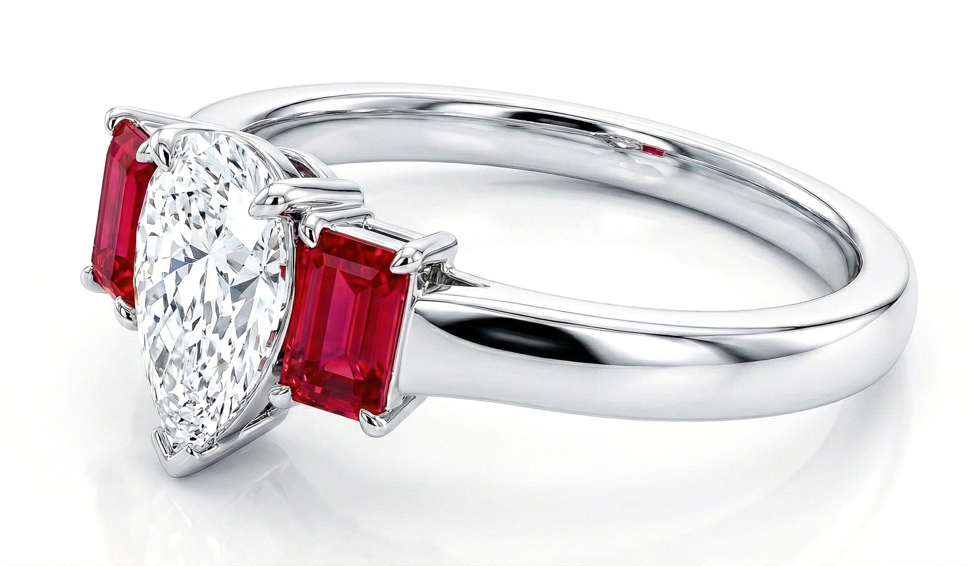 Platinum Pear Diamond & Ruby Trilogy Ring