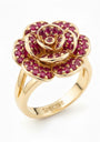 18kt Solid Yellow Gold Floral Ruby Pavé Solitaire Ring