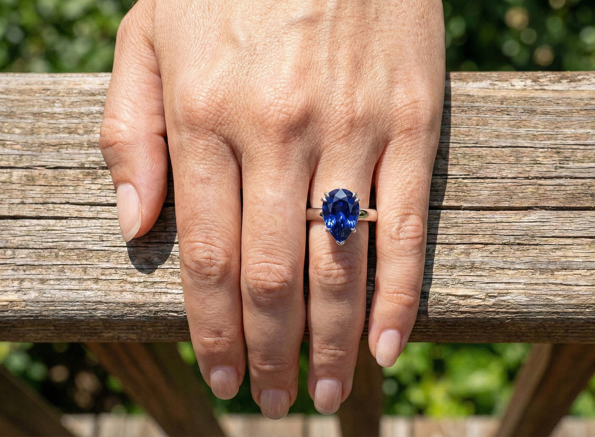 Solid 925 Silver Sapphire Pear-Cut Solitaire Ring