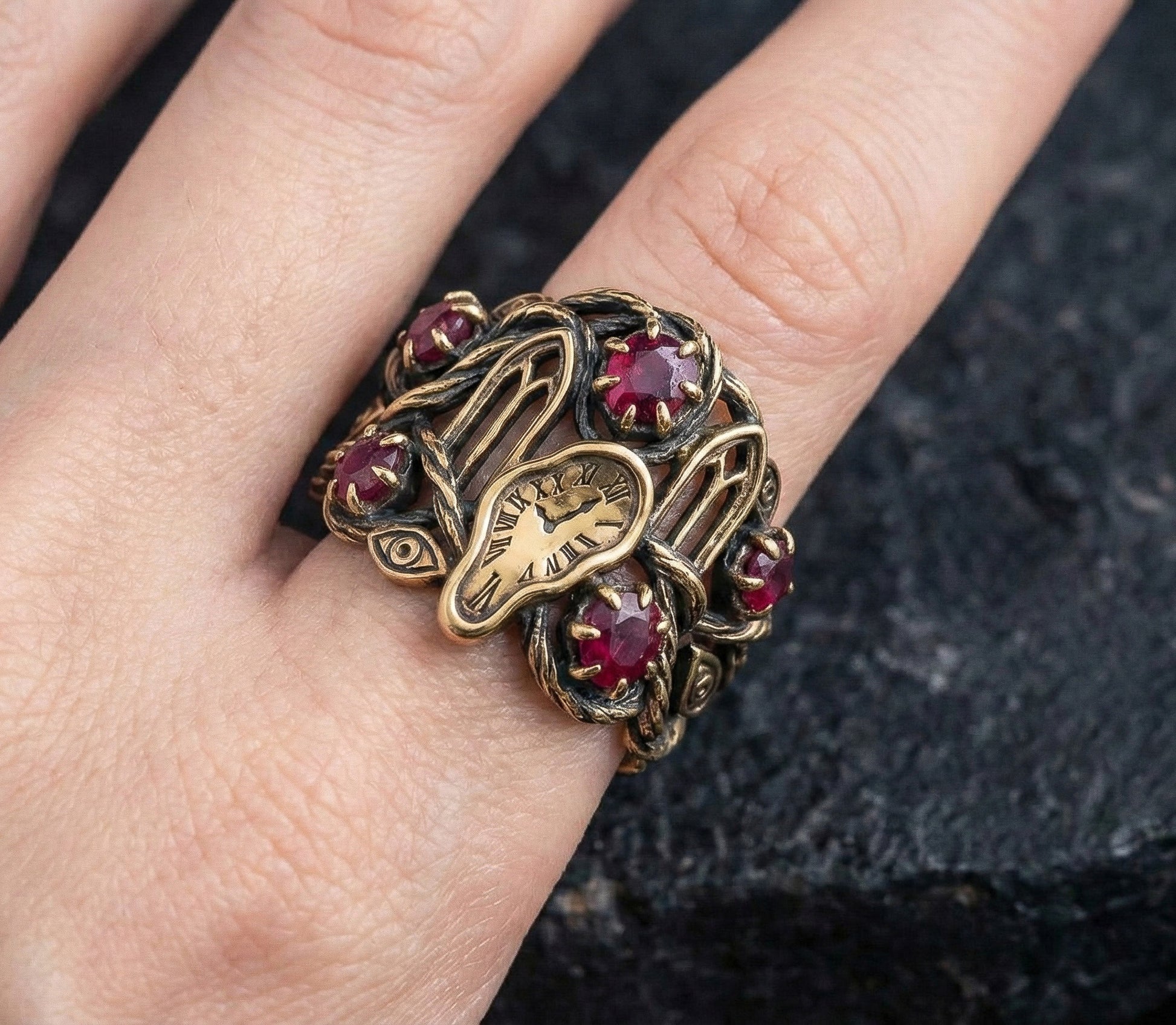 Dali Melting Clocks Gold & Ruby Ring