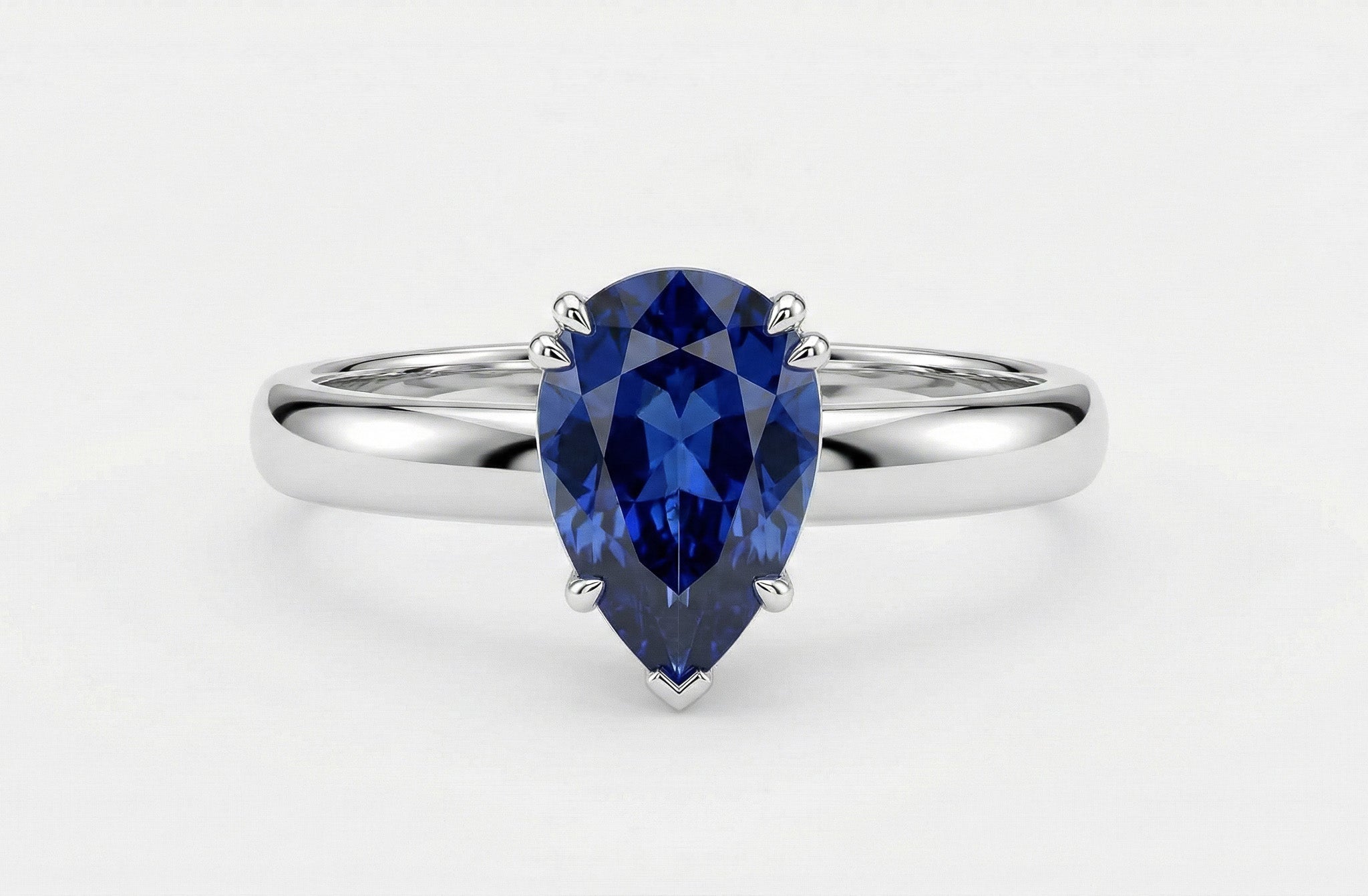 Solid 925 Silver Sapphire Pear-Cut Solitaire Ring