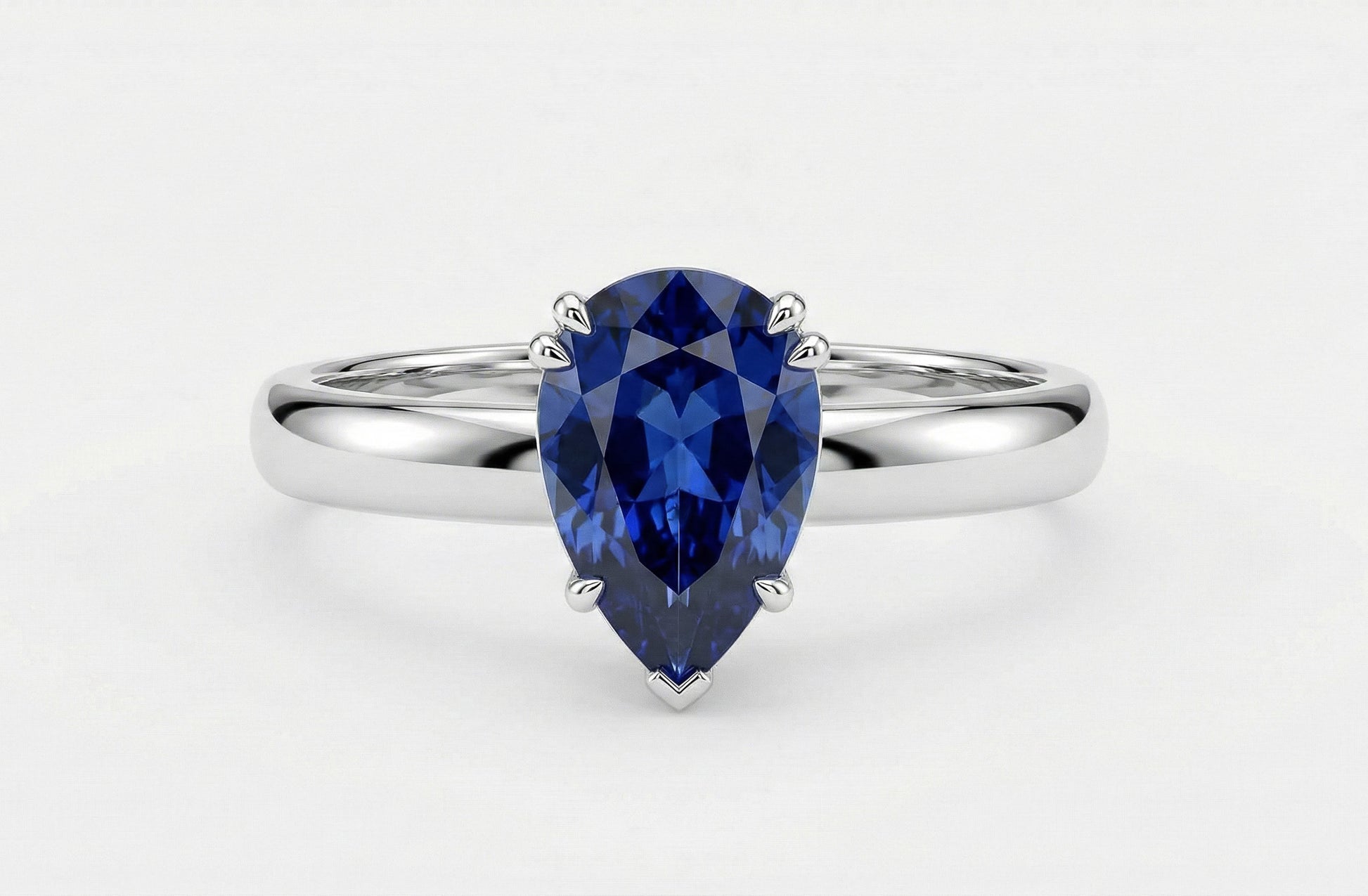 Solid 925 Silver Sapphire Pear-Cut Solitaire Ring