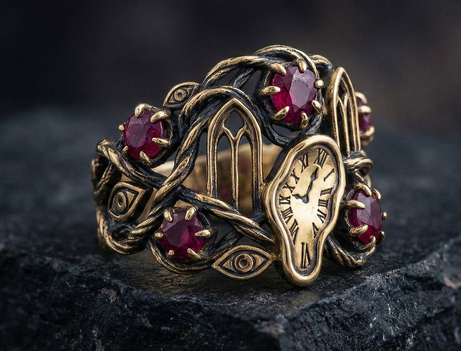 Dali Melting Clocks Gold & Ruby Ring