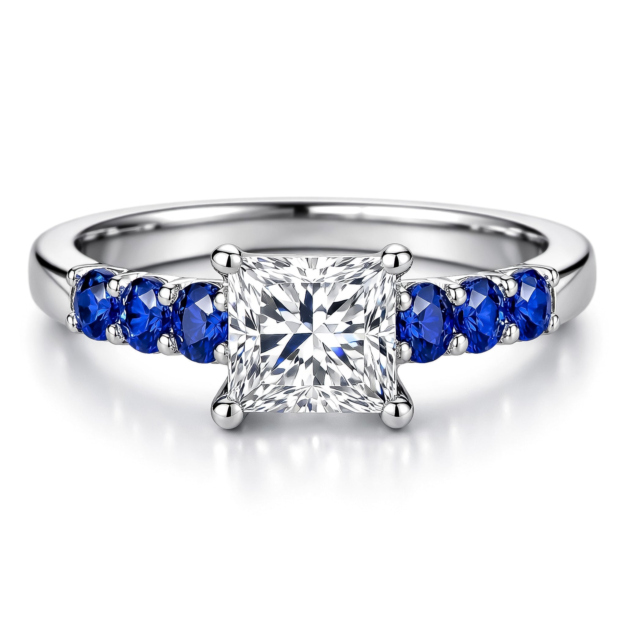 Princess Diamond & Sapphire Pave Platinum Ring