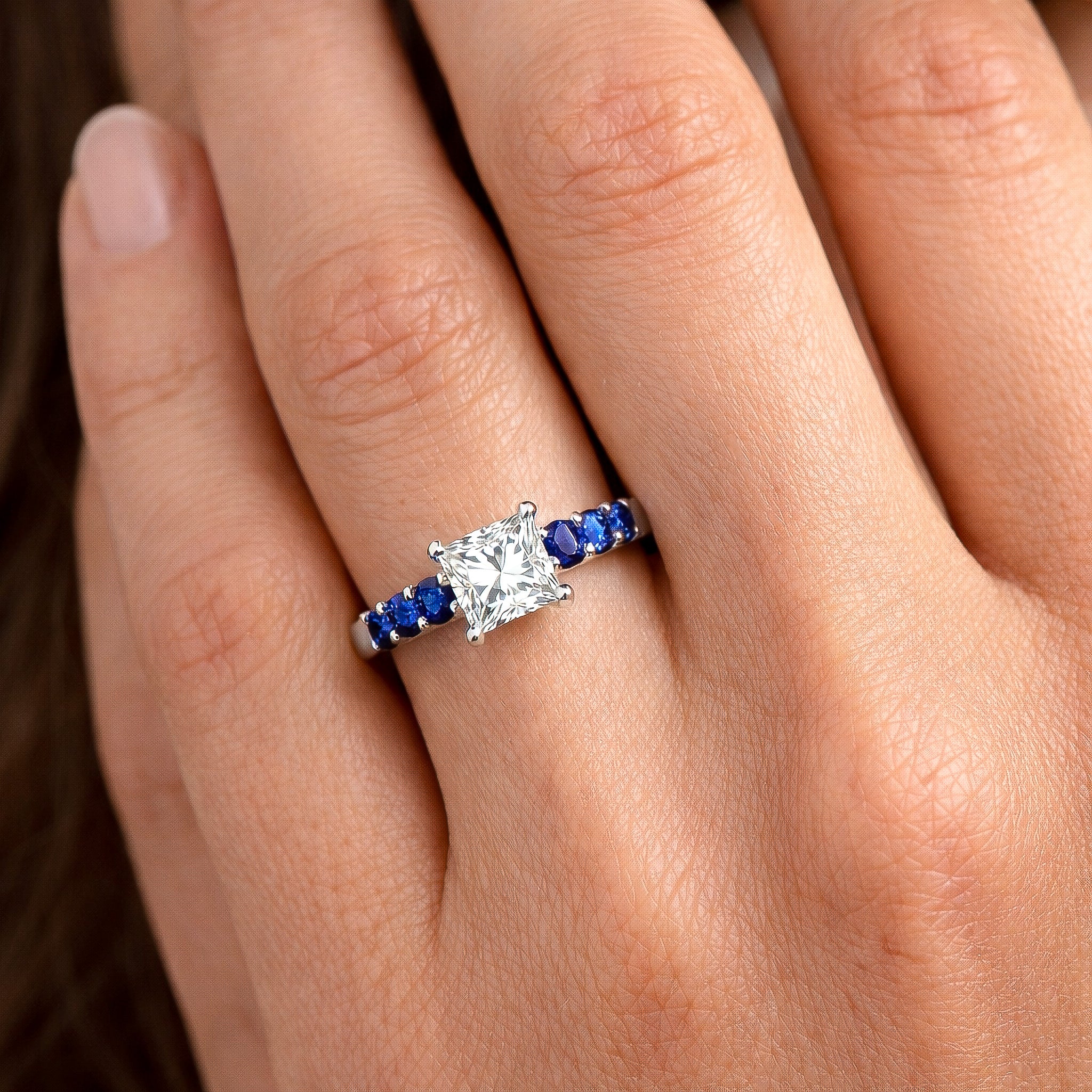 Princess Diamond & Sapphire Pave Platinum Ring