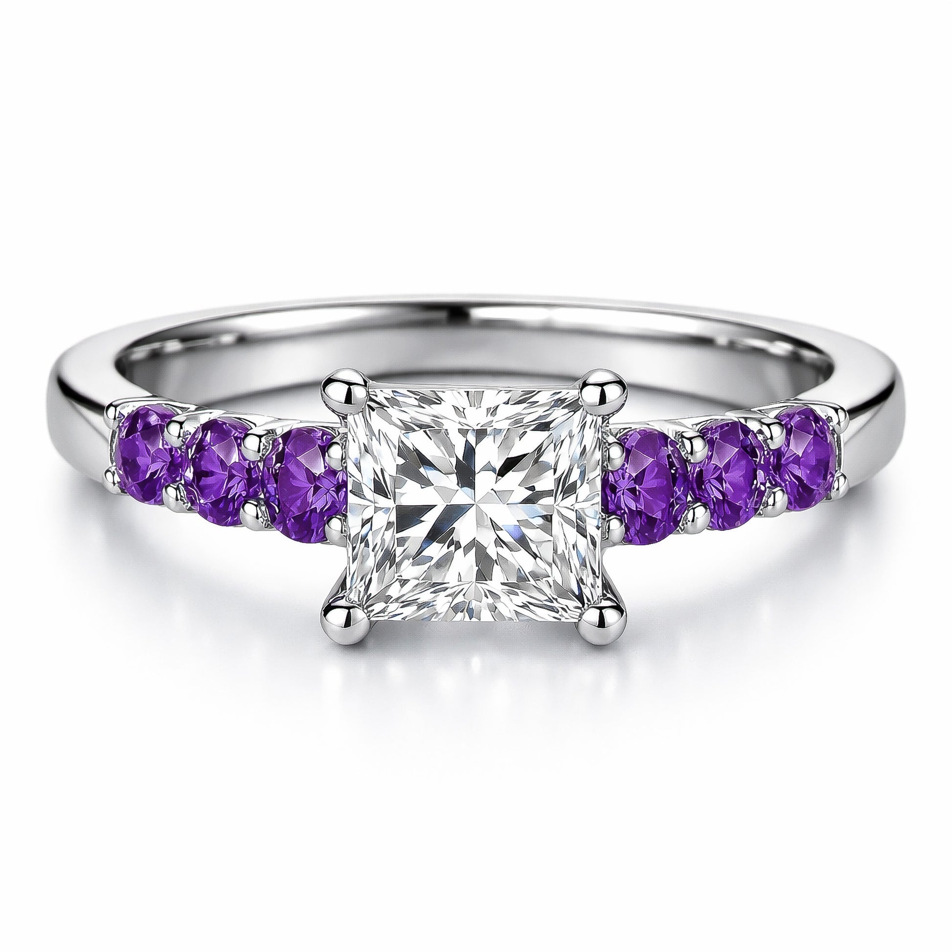 Princess Diamond & Amethyst Platinum Ring