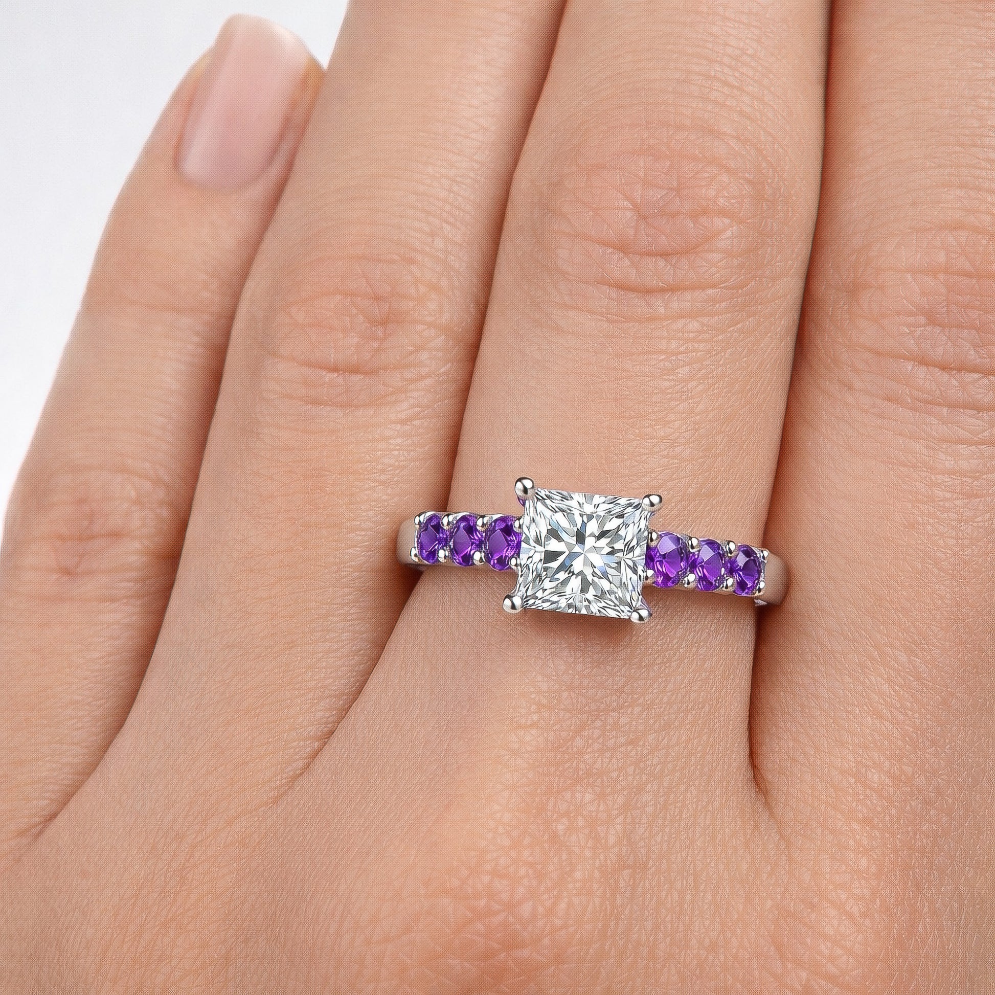 Princess Diamond & Amethyst Platinum Ring