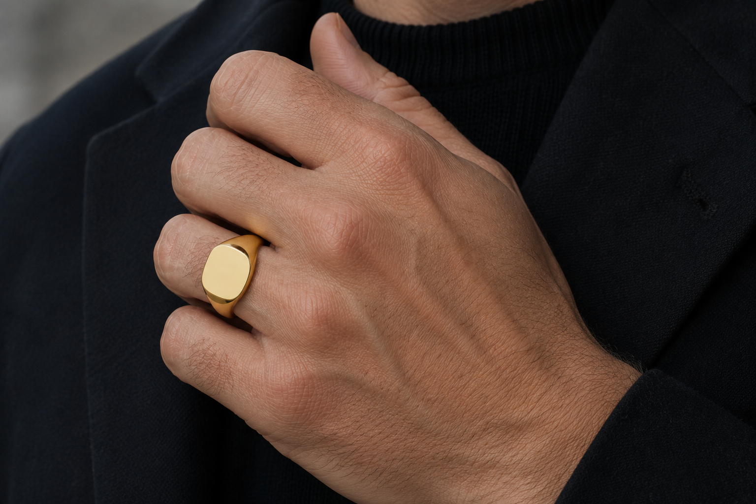 Men's Gold Signet Ring Cushion Shape