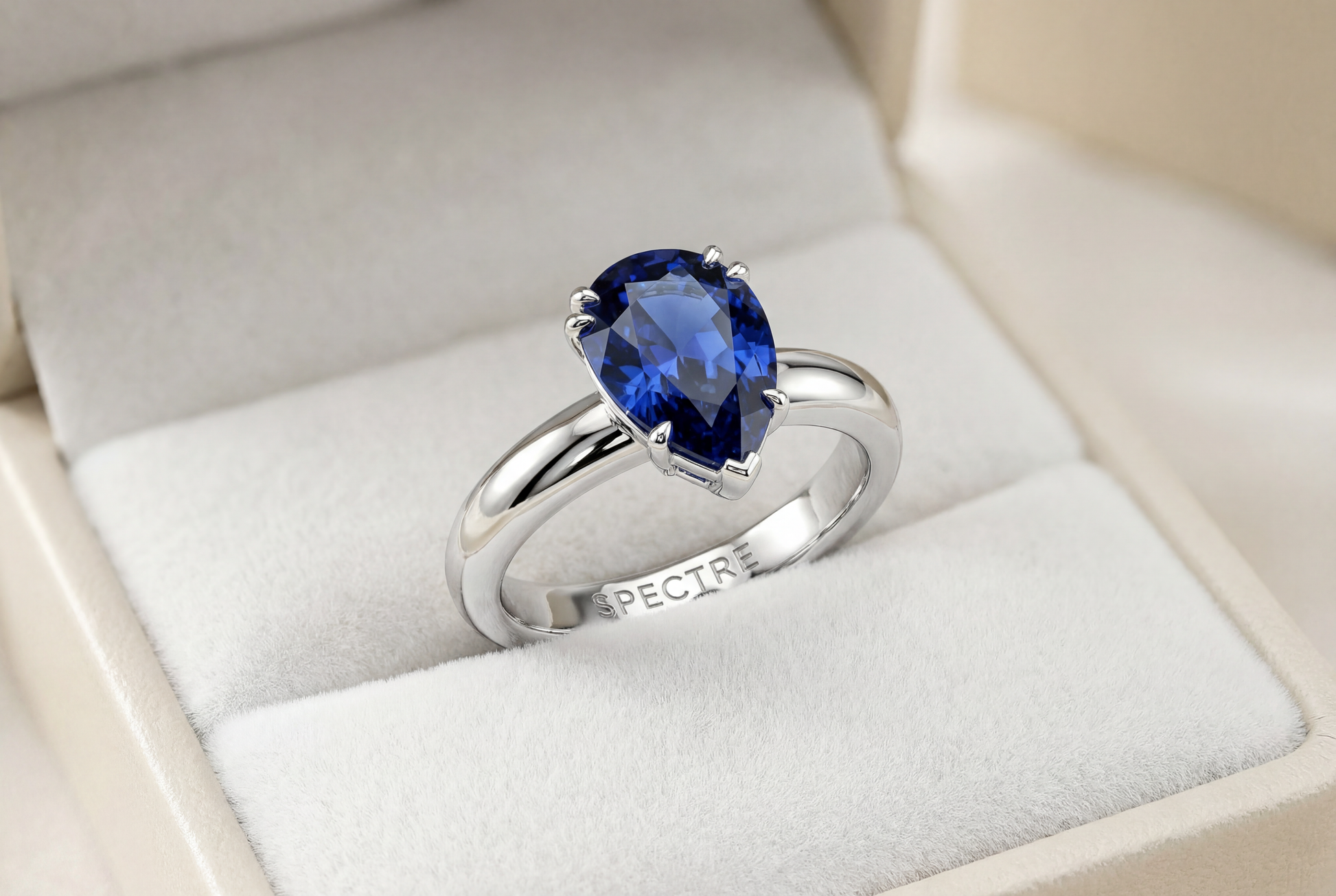 Solid 925 Silver Sapphire Pear-Cut Solitaire Ring