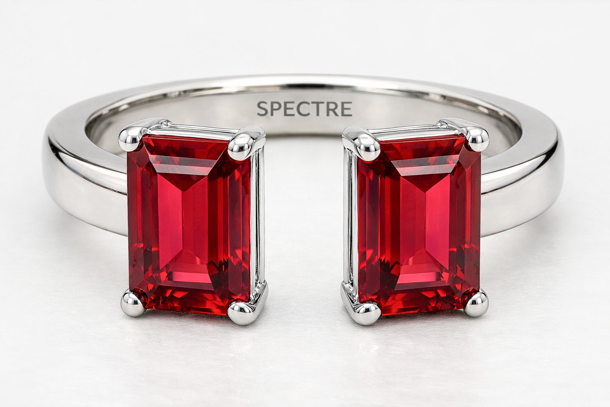 Solid 925 Silver Ruby Baguette-Cut Duo Ring