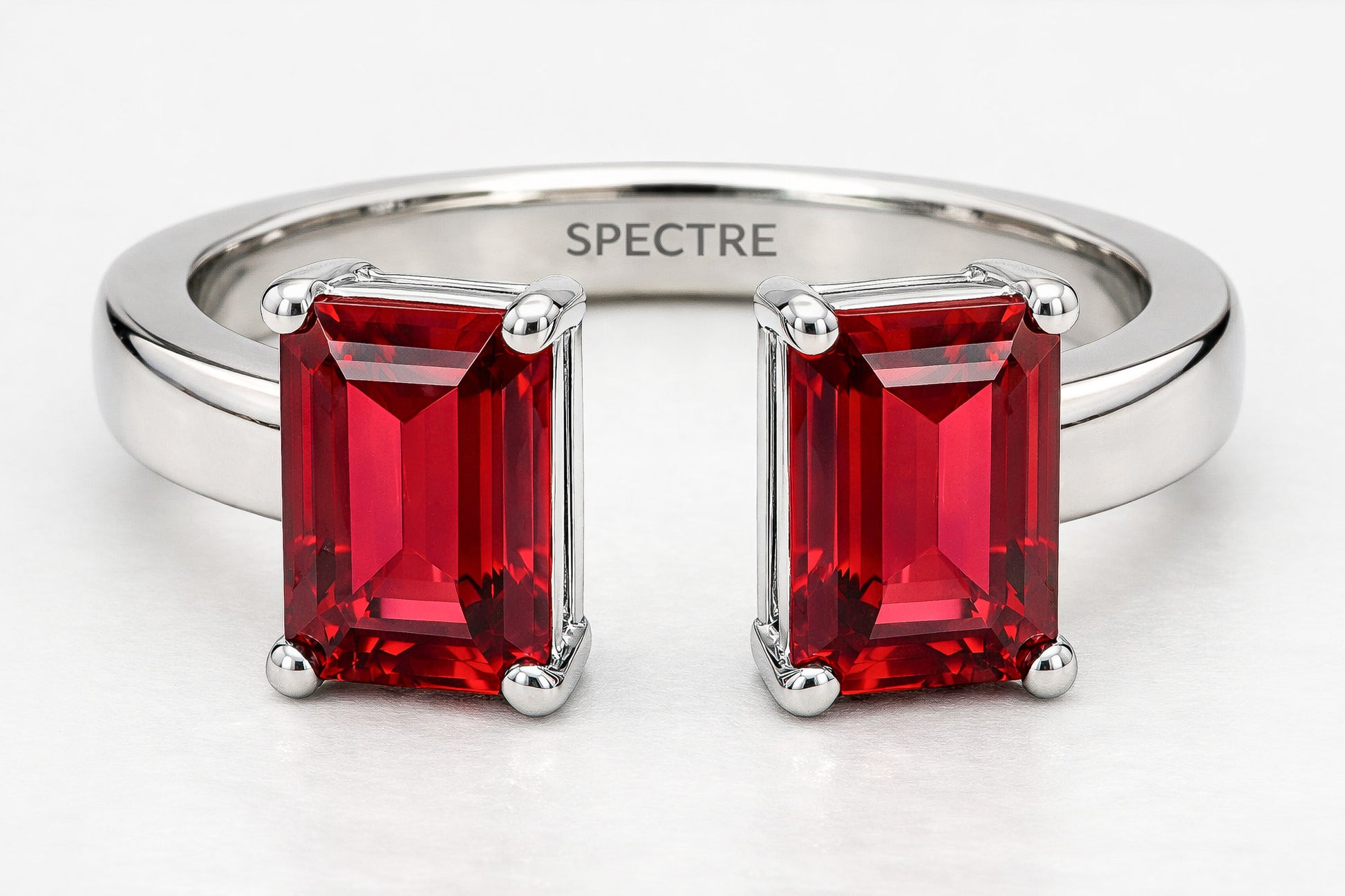 Solid 925 Silver Ruby Baguette-Cut Duo Ring