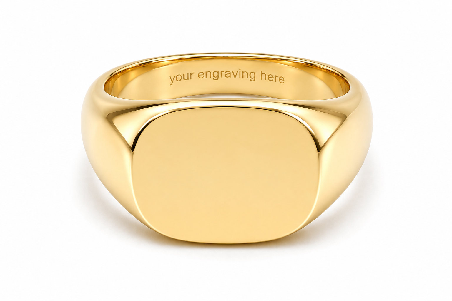 men's solid yellow gold cushion shaped signet ring
