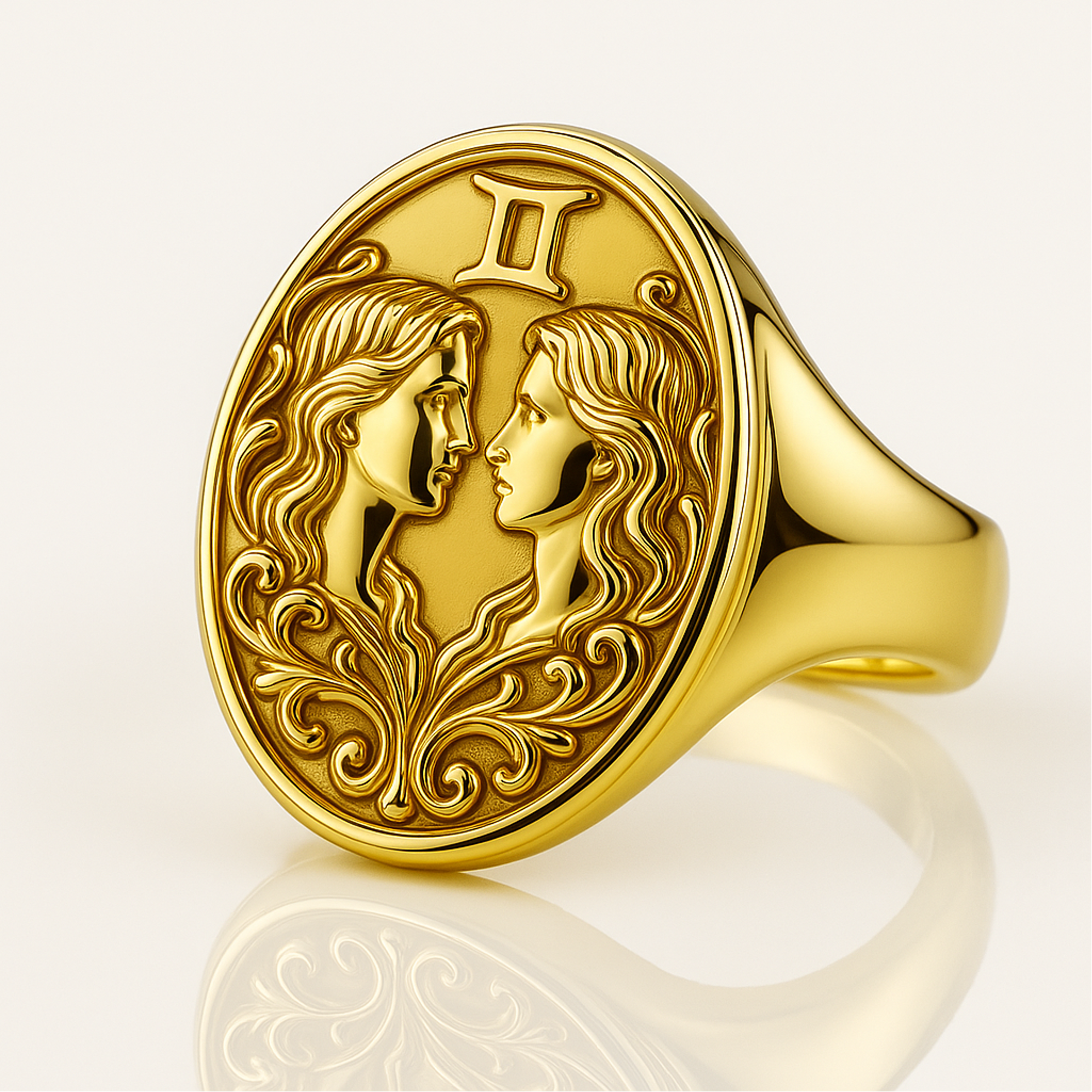 9ct Yellow Gold Gemini Zodiac Signet Ring