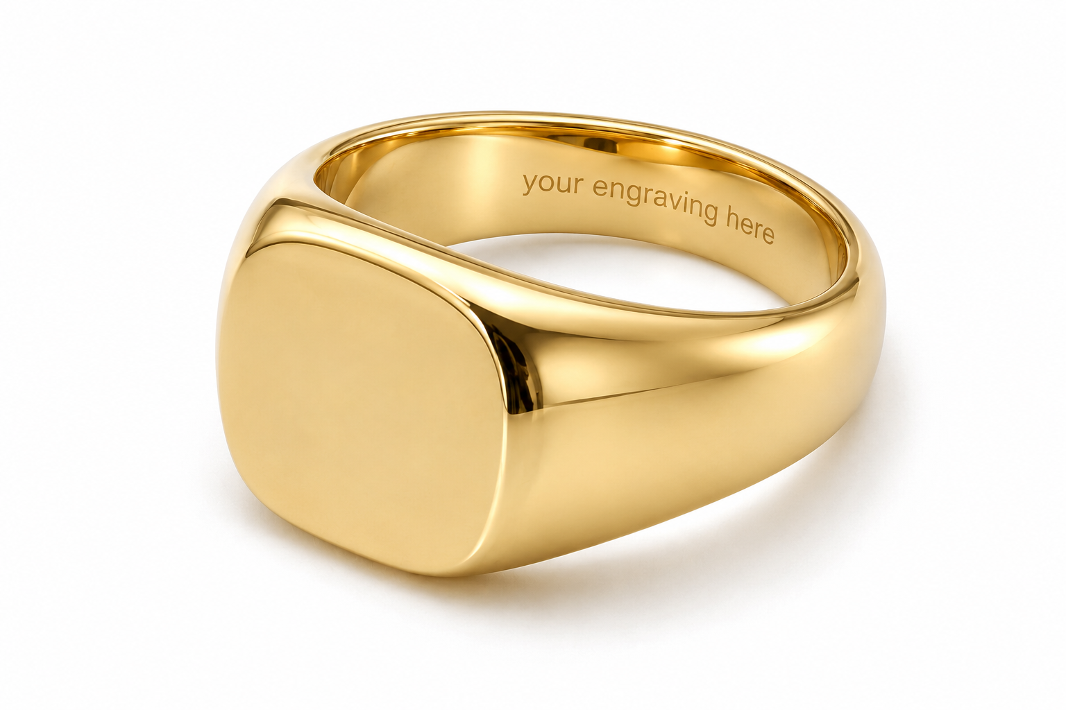 men's solid yellow gold cushion shaped signet ring