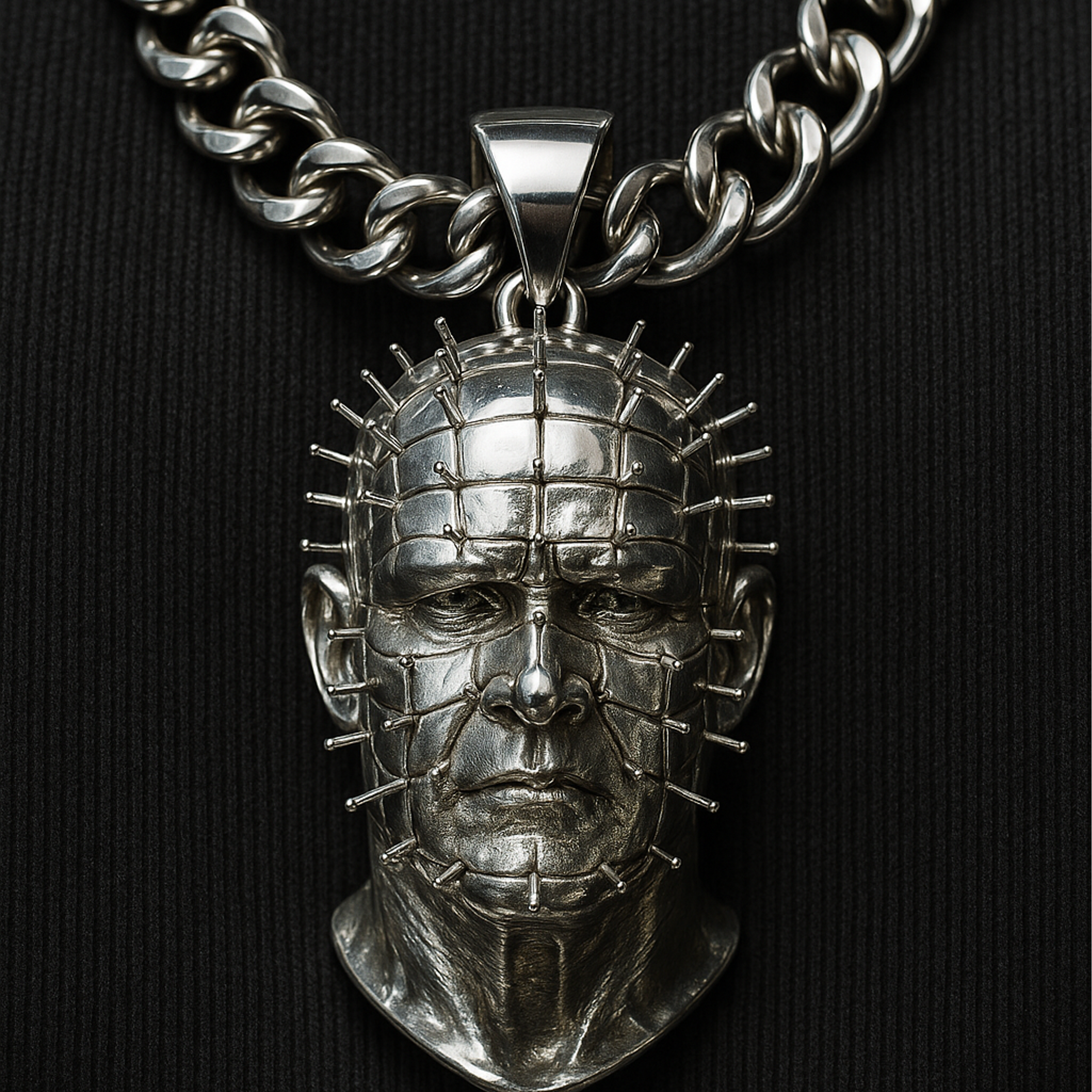 Unique Gothic Pinhead Hellraiser Solid Silver Necklace 20" Chain