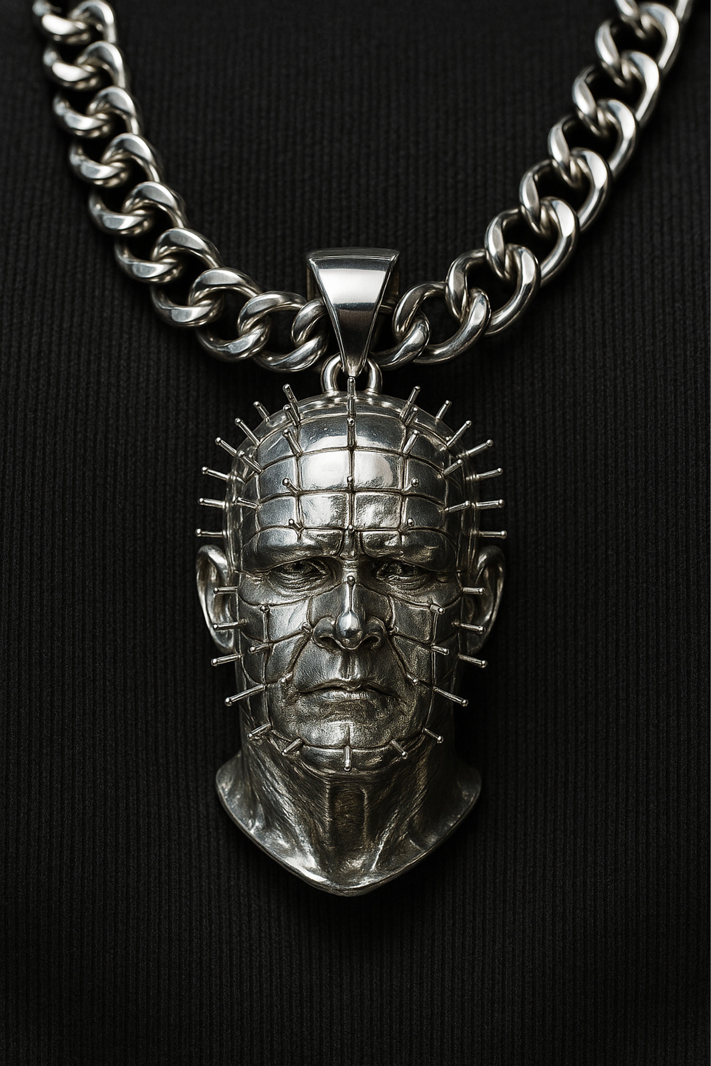 Unique Gothic Pinhead Hellraiser Solid Silver Necklace 20" Chain