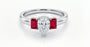 Platinum Pear Diamond & Ruby Trilogy Ring