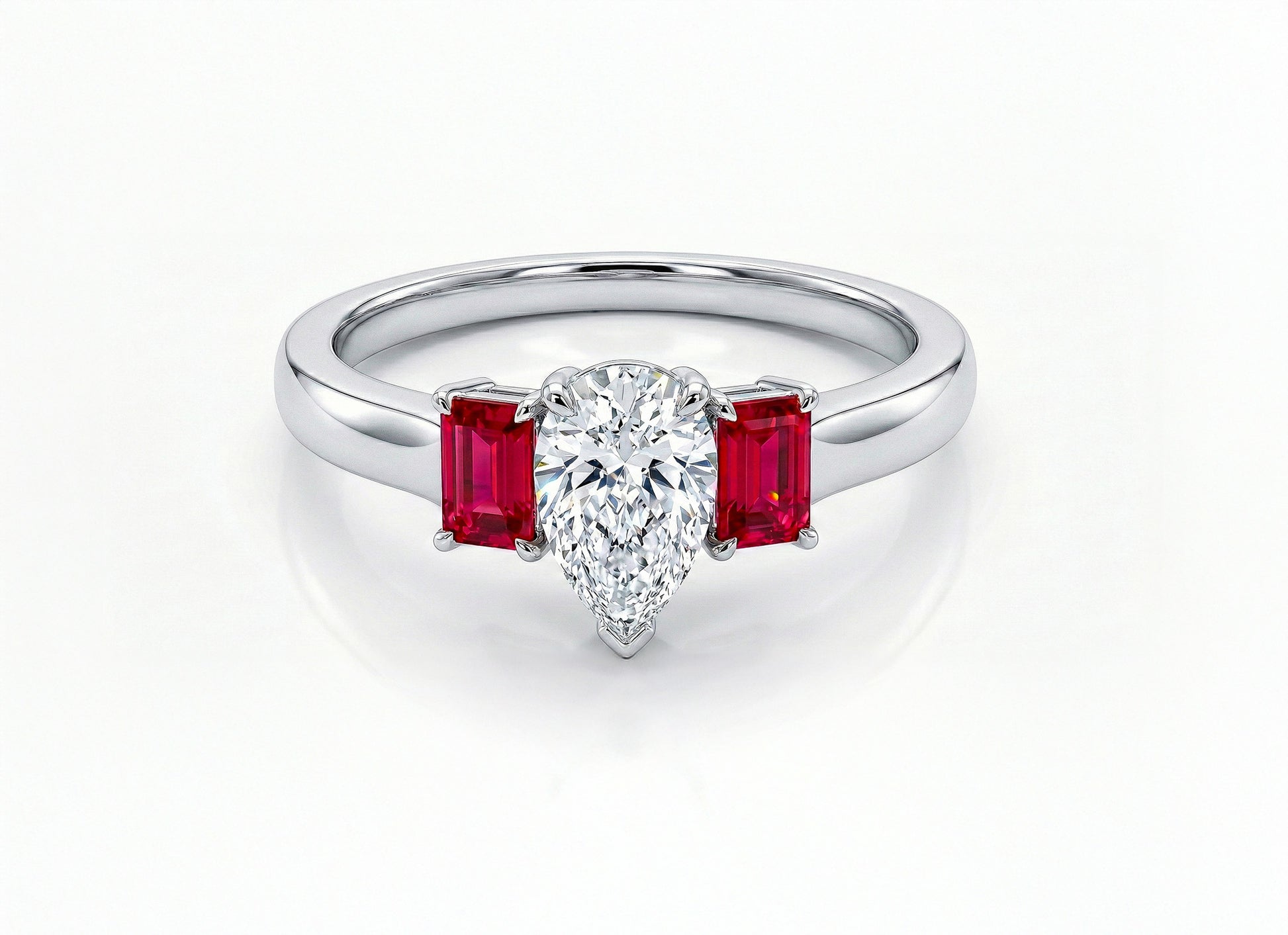Platinum Pear Diamond & Ruby Trilogy Ring